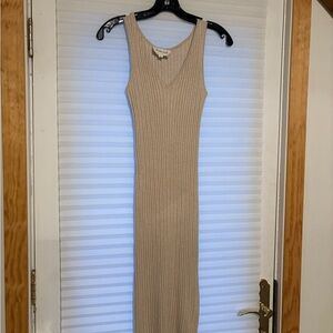 Olive & Oak Ribbed Knit Maxi Dress in Beige